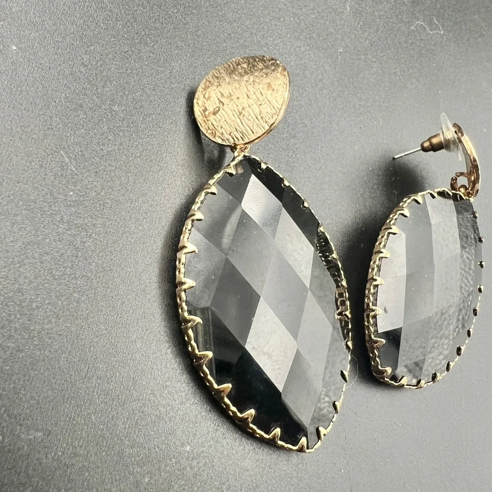 Faceted‎ Drop Earrings OS Black Gold Excellent